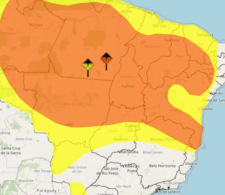 Alerta laranja de chuvas intensas cobre todas as 139 cidades do Tocantins