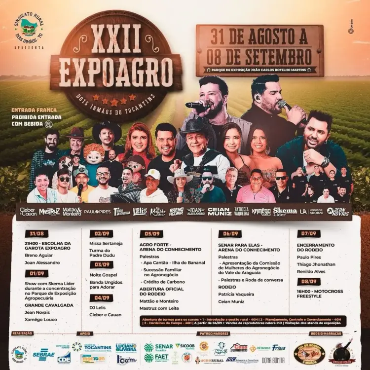 22ª Expoagro em Dois Irmãos do Tocantins promete grandes atrações