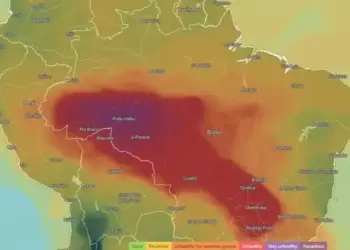 Mapa demonstra qualidade de ar “insalubre” no Tocantins e demais sete estados brasileiros e DF