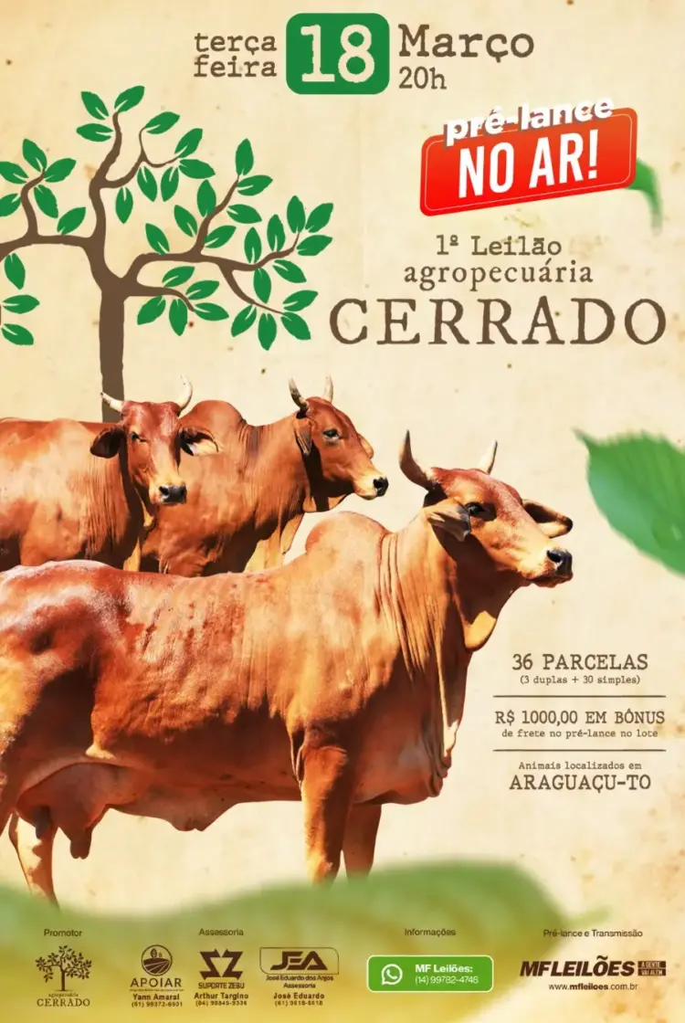 Primeiro Leilão Agropecuária Cerrado promete ofertas exclusivas e genética de alto padrão