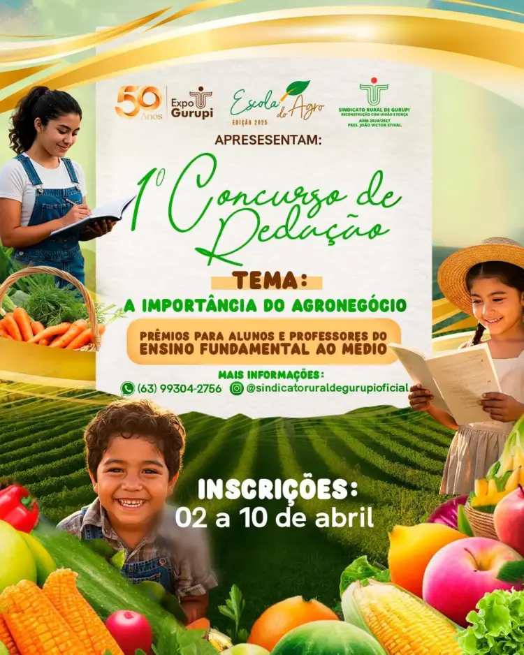 Sindicato Rural de Gurupi Lança 1º Concurso de Redação com o Tema “A Importância do Agronegócio”