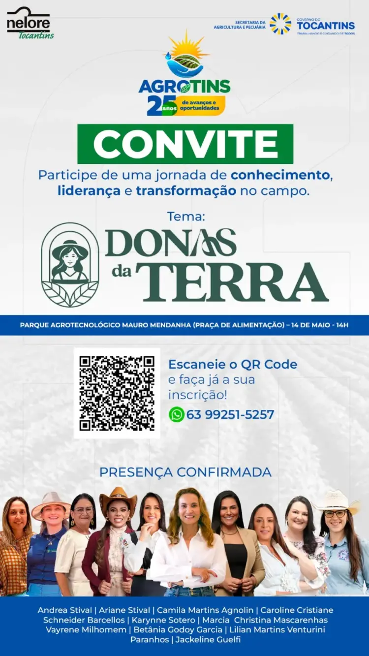 Durante a Agrotins 2025, roda de Conversa “Donas da Terra” vai debater liderança feminina no campo 