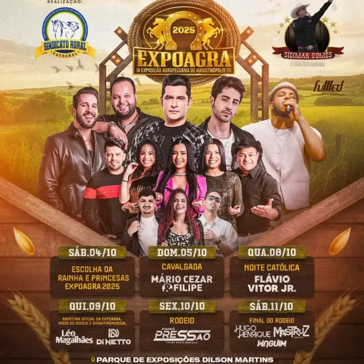 Expoagra 2025 movimentará Augustinópolis com rodeio, cavalgada e grandes shows