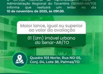 SENAR Tocantins realizará leilão de imóvel urbano em novembro