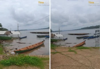 Cheia do rio Tocantins alaga praias e deixa barracas submersas em Itaguatins