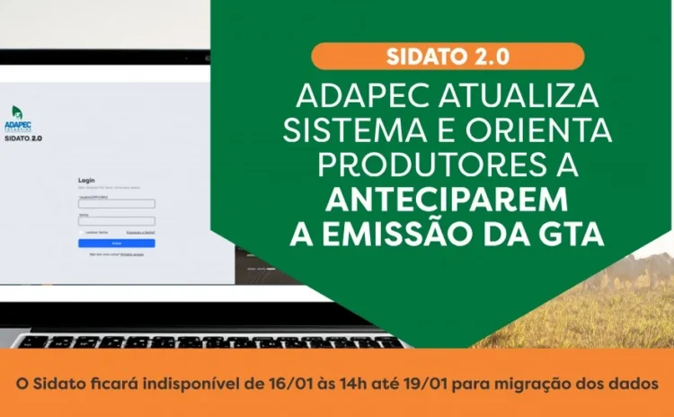 Emissão de GTA ficará indisponível entre 16 e 19 de janeiro após atualização do sistema da Adapec