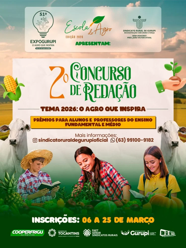 2º Concurso de Redação da Escola do Agro está com inscrições abertas em Gurupi