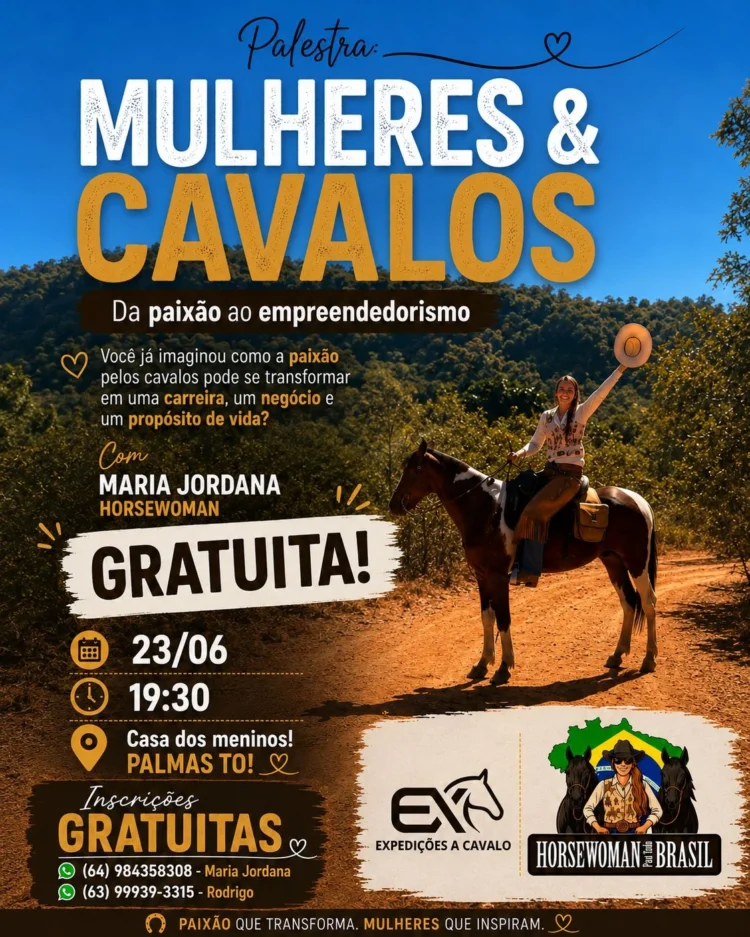 Paixão pelos cavalos inspira palestra gratuita sobre empreendedorismo feminino em Palmas