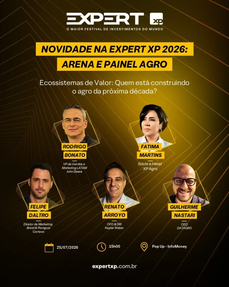 Agronegócio ganha espaço inédito na Expert XP com Arena Agro e painel sobre o futuro do setor
