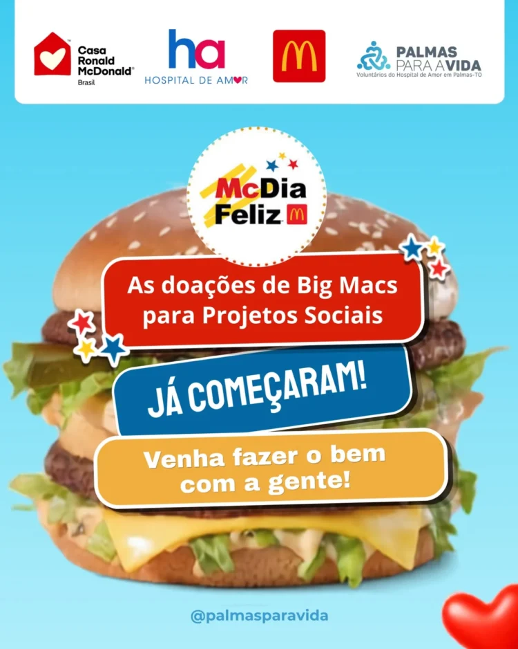 McDia Feliz mobiliza doações de Big Macs para projetos sociais em Palmas