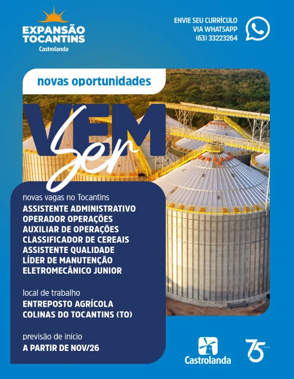 Castrolanda abre vagas para novo entreposto agrícola em Colinas do Tocantins