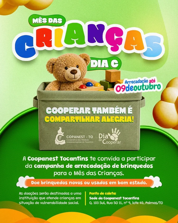 Coopanest Tocantins arrecada brinquedos para crianças em situação de vulnerabilidade
